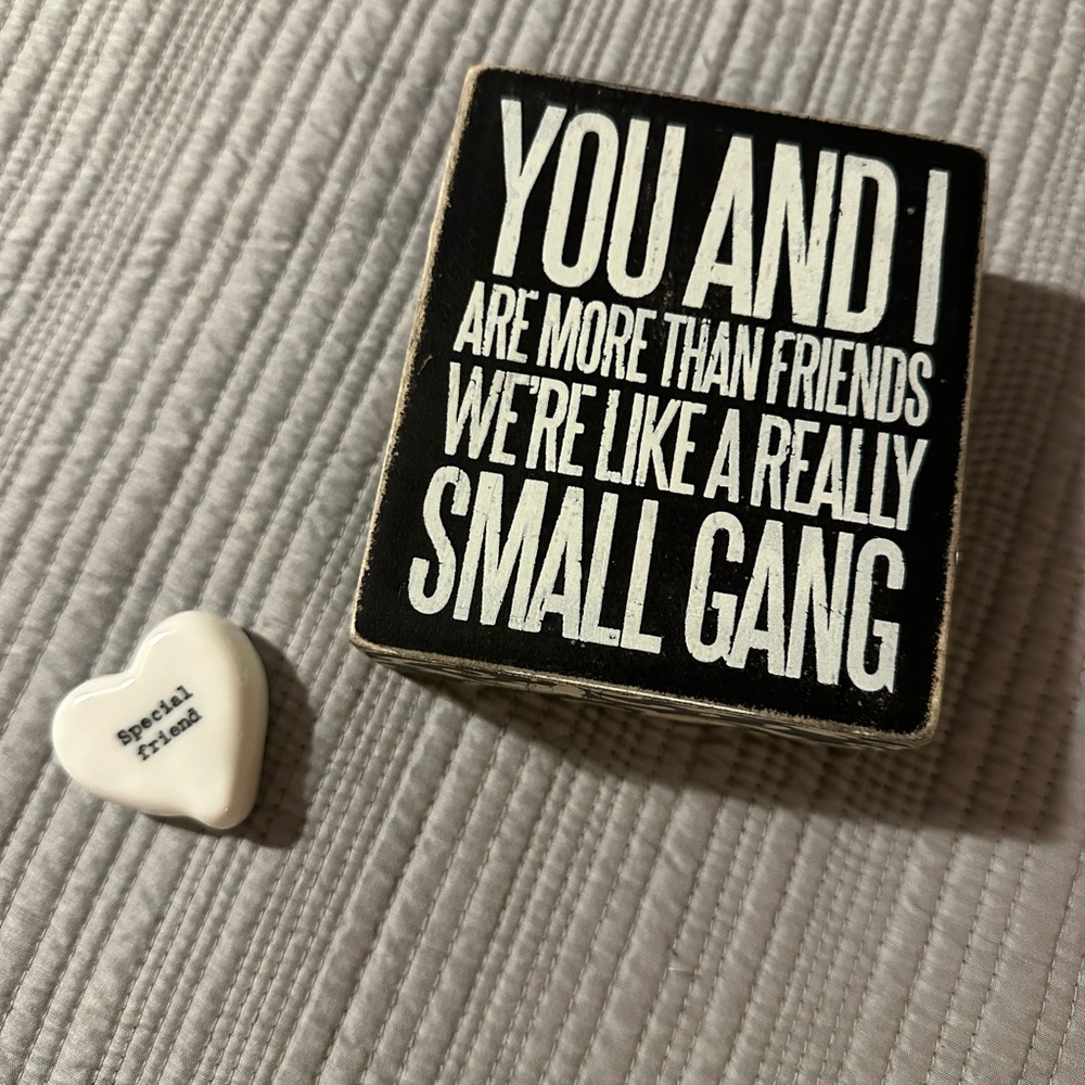 Black and White Friendship distressed sign block and heart stone gift set